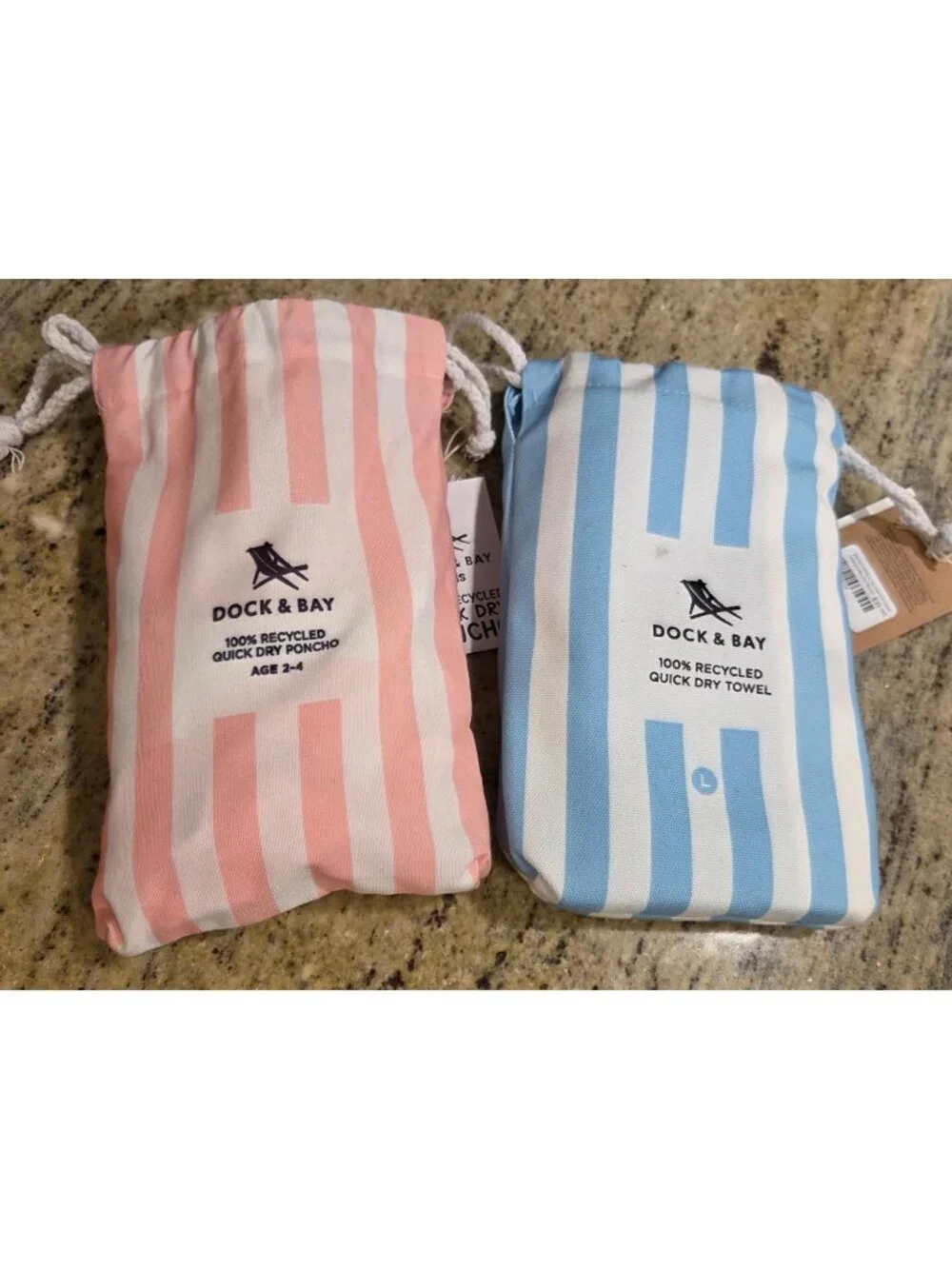 Lot of 2 Dock & Bay Recycled Quick Dry Towel Stripe Blue & Pink Poncho Kids XS